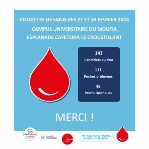 EFS LROI- REMERCIEMENTS COLLECTES DE SANG CAMPUS UNIVERISTAIRE DU MOUFIA